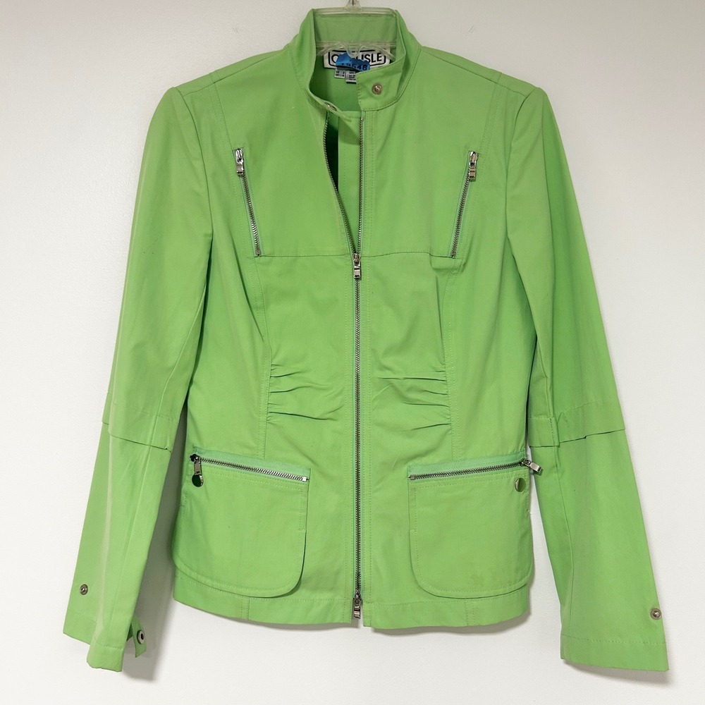 Y2K CARLISLE Lime Green Cotton Blend Zipper Front Jacket Women US Size 2